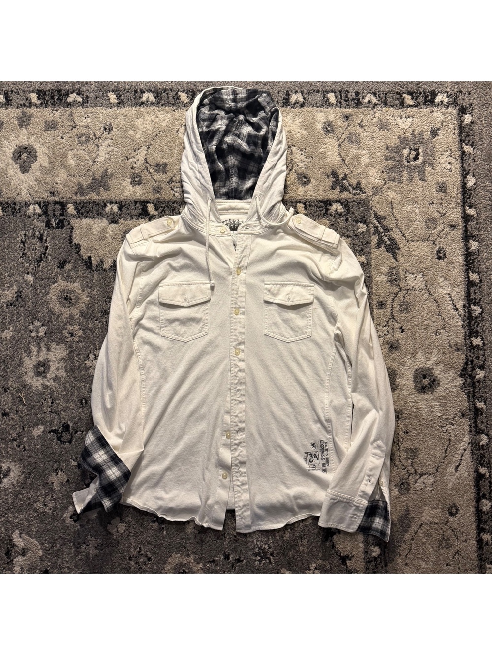 Y2K Express Men's White Shirt with Plaid Lining